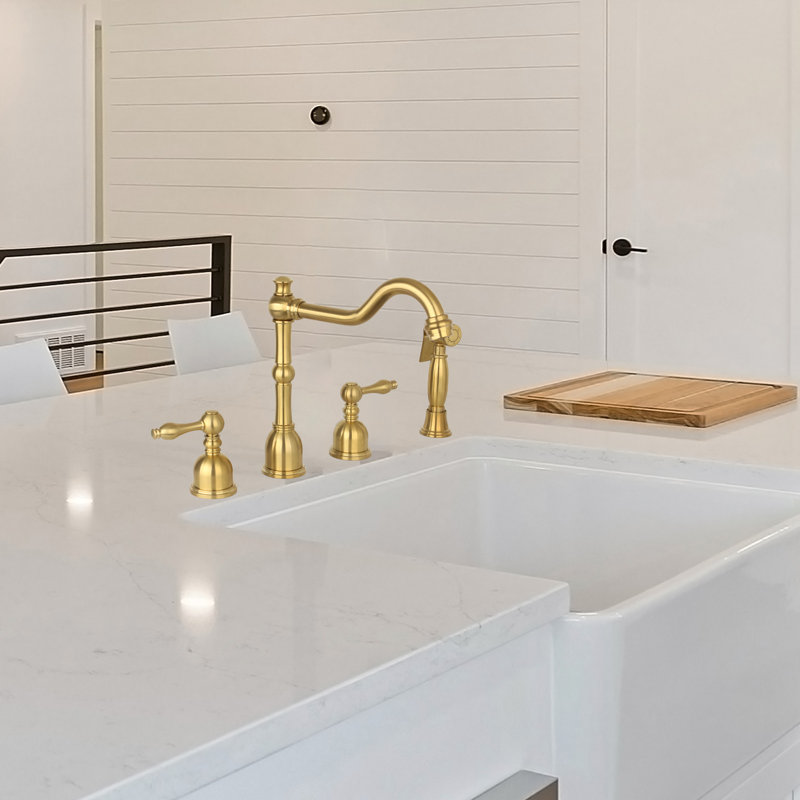 Nauxus Kitchen Faucet with Side Spray, Brass Gold