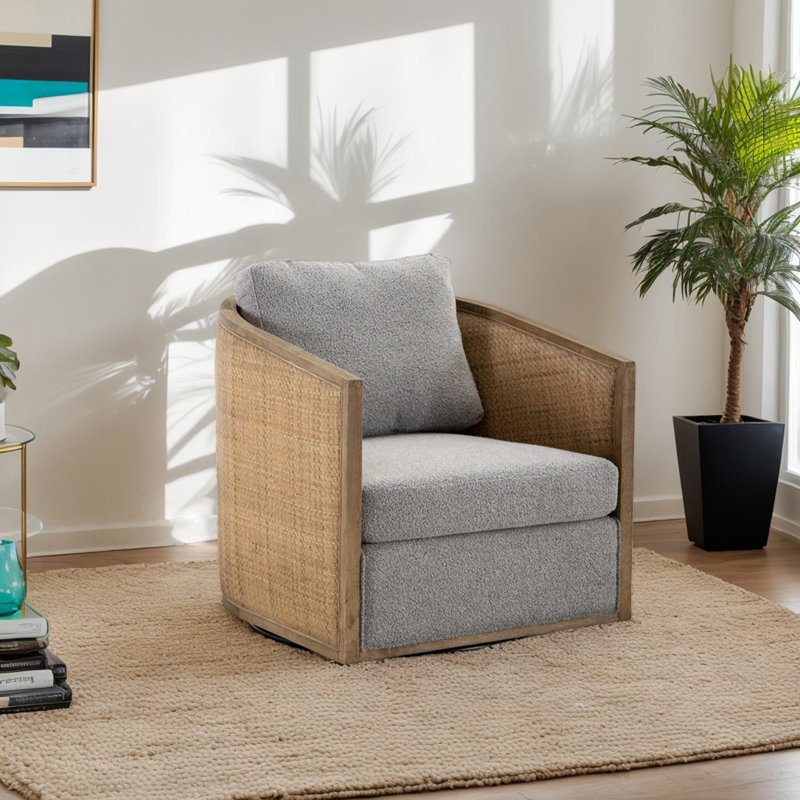 Fauteuil demi-tonneau pivotant, fauteuil d'appoint rond et confortable pour le salon, Gris