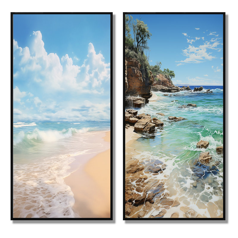 «Beach Photo Ocean Escape», 2 pièces sur toile, Cadre noir, H 32 po x l 32 po