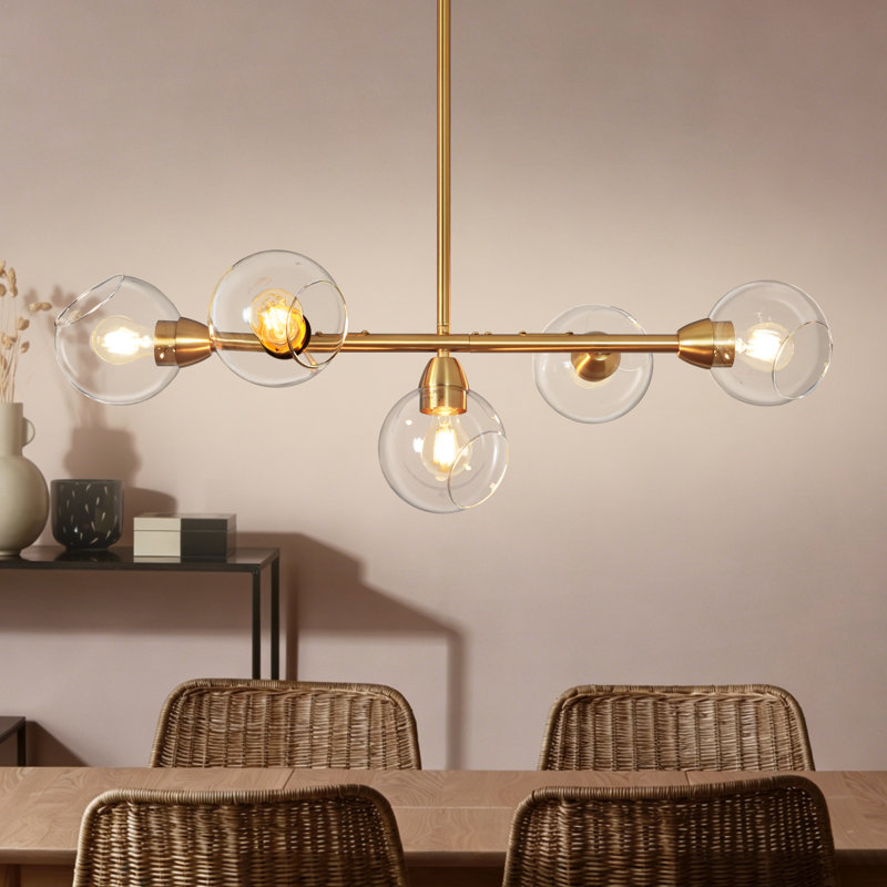 Lustre en verre à 5 lumières à intensité variable avec éclairage linéaire moderne pour îlot de cuisine, Clear