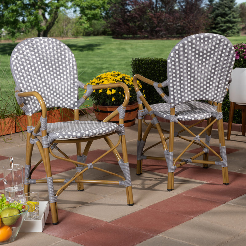 Chaise de patio empilable Bhrianna, Brun/blanc/gris