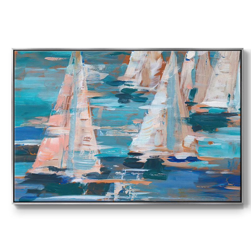 Pop Regatta I, Pas de tapis, H 27 po x l 41 po x P 2 po, Toile encadrée argentée avec coins fermés
