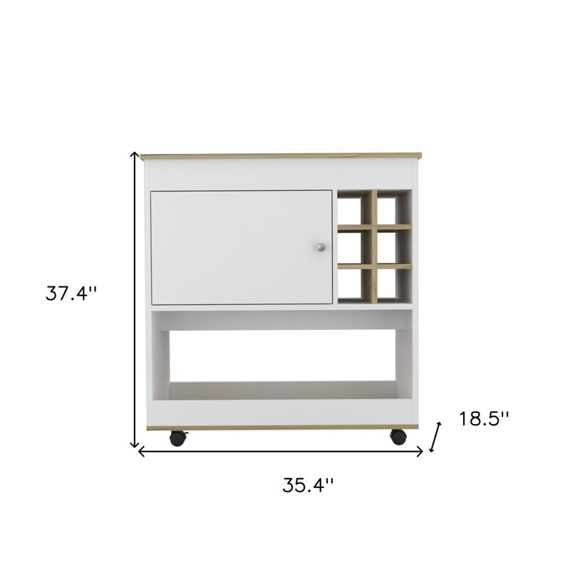 Chariot-bar roulant avec rangement pour bouteilles de vin, Chêne clair, Blanc