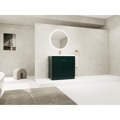 Meuble-lavabo moderne 36 po avec comptoir en résine et portes - Conception fonctionnelle