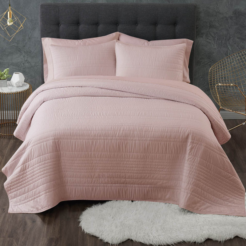 Ensemble de courtepointe antimicrobien Trely Calm, Courtepointe double / grand + 2 taies décoratives, Rosé