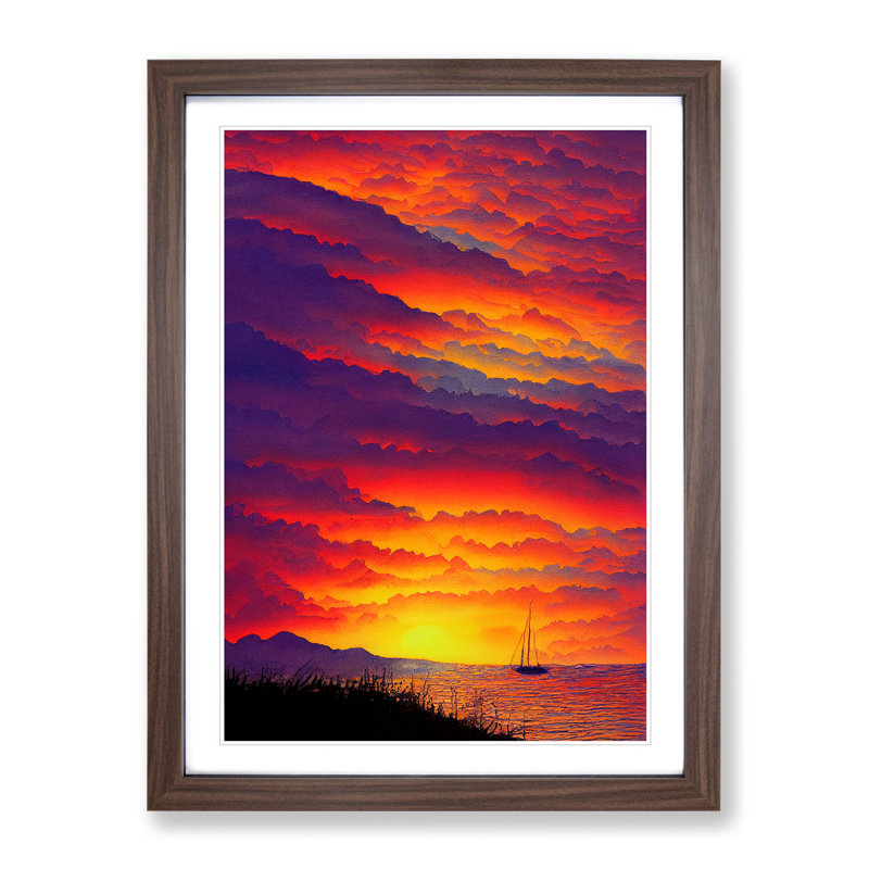 Sacred Ocean Sunset - Framed Print, 46cm H x 34cm W x 2cm D, Walnut