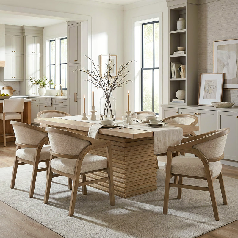 Avelin 7-Piece Modern Rubberwood Dining Set With Upholstered-Back Chairs