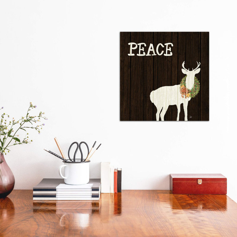 Wooden Deer With Wreath II by Andi Metz - Wrapped Canvas Print, 45.72 cm H x 45.72 cm W x 1.91 cm D