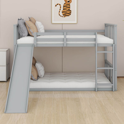Low Floor Bunk Bed Twin Over Twin With Slide Wood Bunk Beds Frame With Ladder