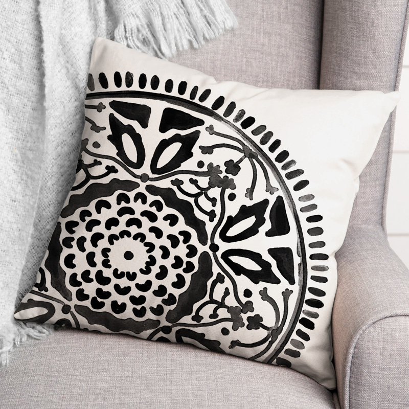 Housse et insert de coussin extérieur d'extérieur, Noir / blanc, Floral 5