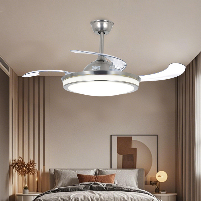 Lustre moderne 42 po argenté | Gradation à télécommande + conception de pales de ventilateur invisibles