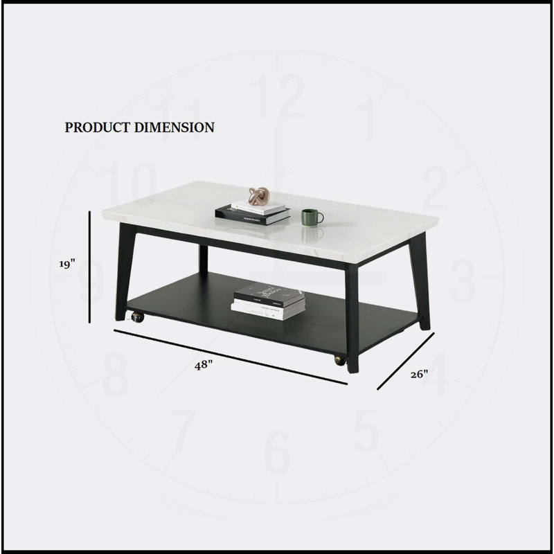 Thisted Rectangle Marble Coffee Table with Casters, Luxurious and Functional for Modern Living Spaces