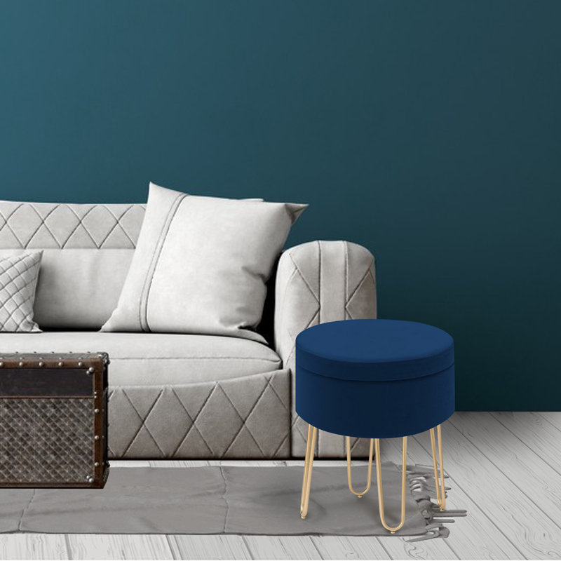 Velvet Ottoman, Blue