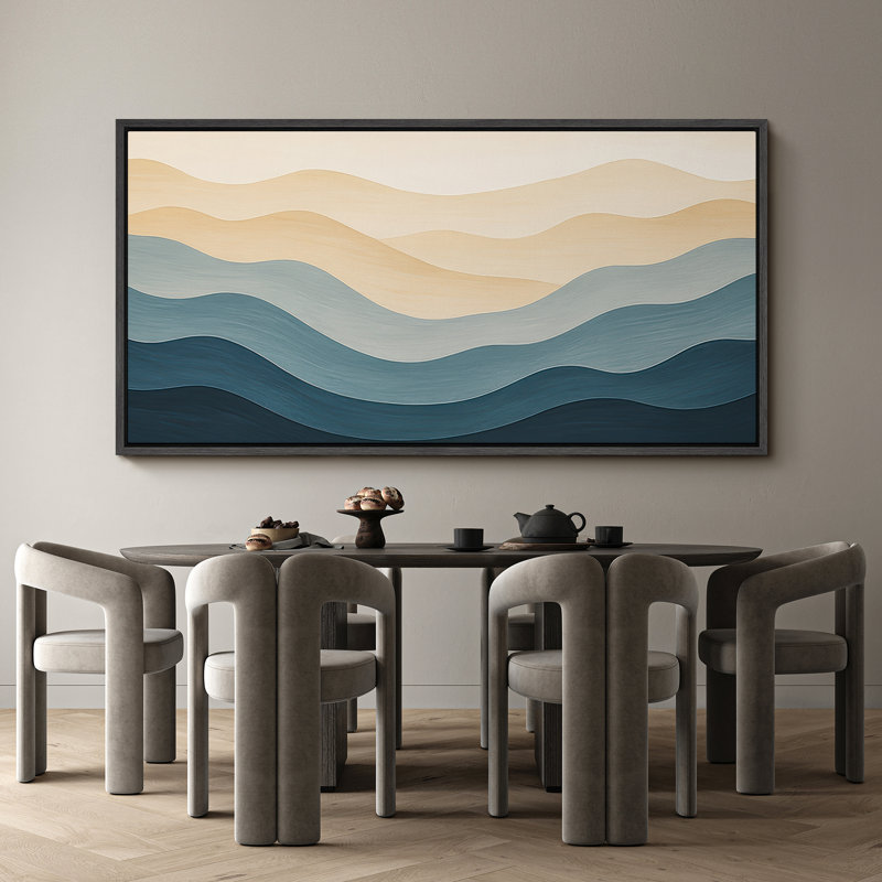 Large Framed Canvas Print Wall Art - Neutral Abstract Landscape Print for Minimalist Modern Wall Decor, 30" H x 60" W, Black