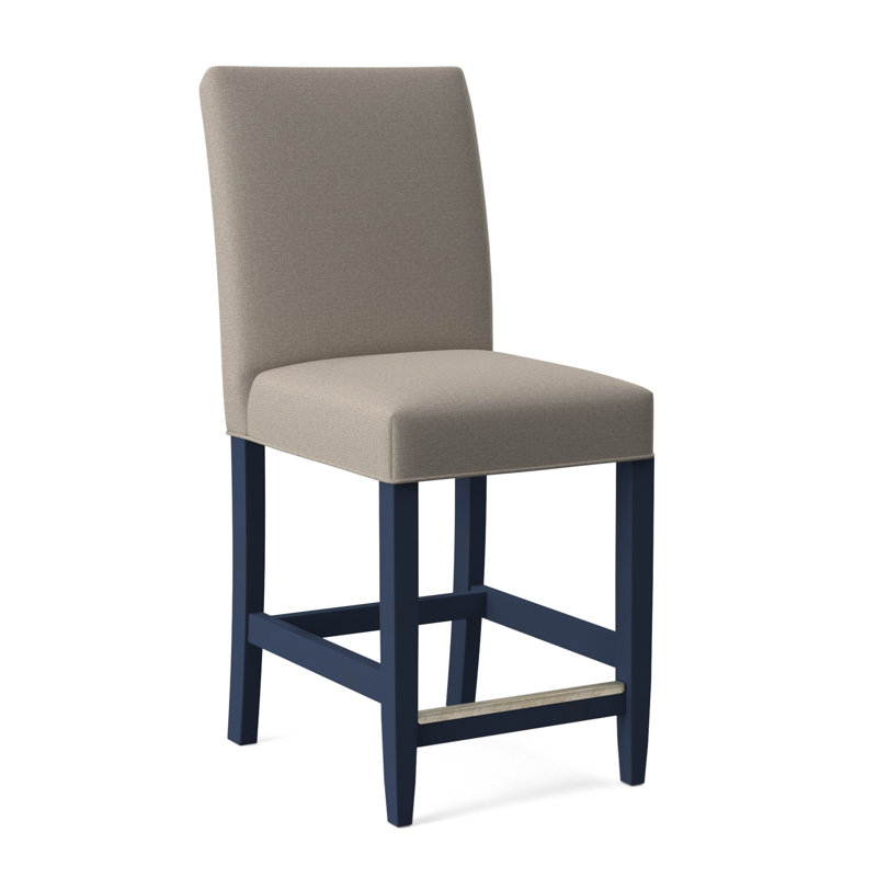 Manhattan Upholstered Stool with Solid Wood Frame, Beige Performance Fabric; 0851-73, Celery Finish