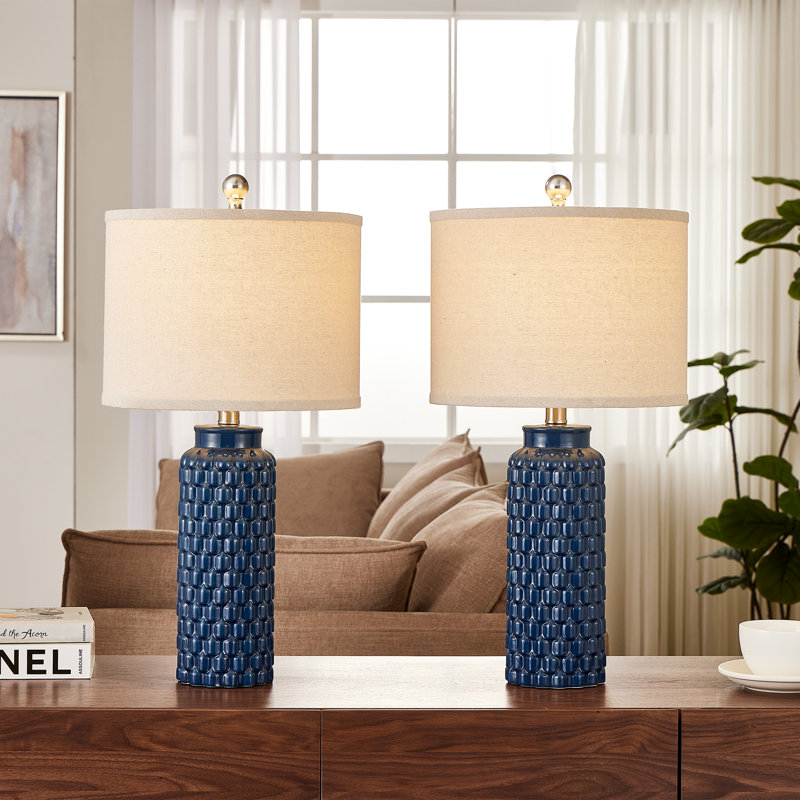 21" H Dimmable Ceramic Table Lamps, Blue