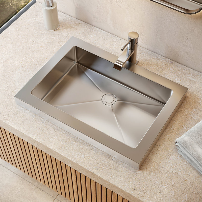 Lavabo de salle de bain à double fixation en acier inoxydable 304 calibre 18 de 22,6 pouces Cantrio MS-023, Chrome