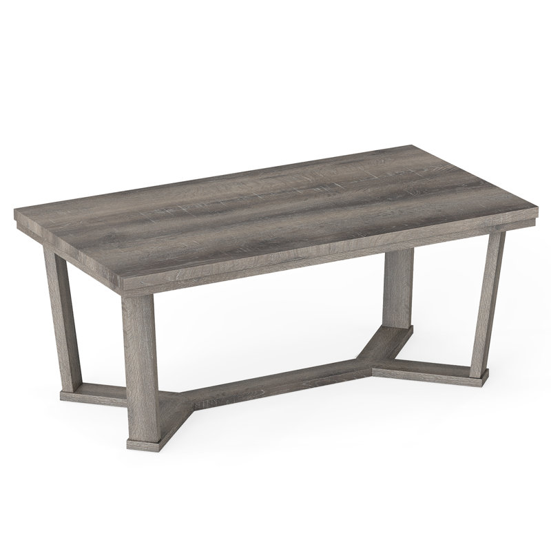 Coffee Table Solid Rubber Wood Center Table w/ Cross-Shaped Base Accent Table