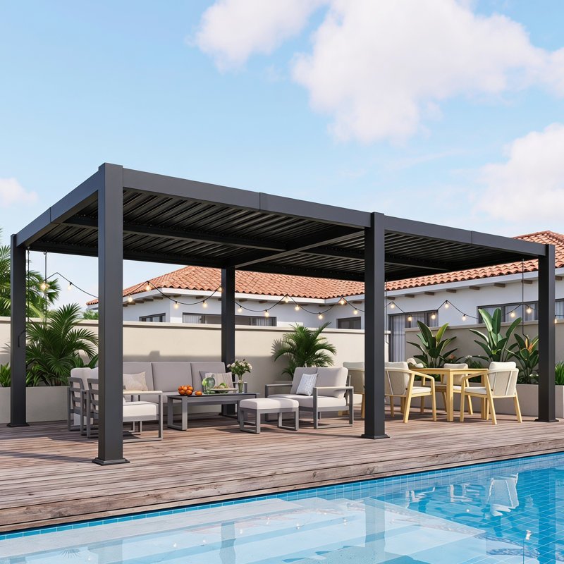 Aluminum Outdoor Pergola with Independent Louvered, Black, 96.5" H X 157.5" W X 118"D