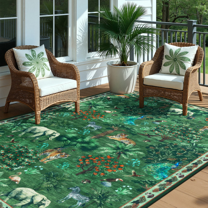 Woven Indoor / Outdoor Rug, Rectangle 5' x 7', Green