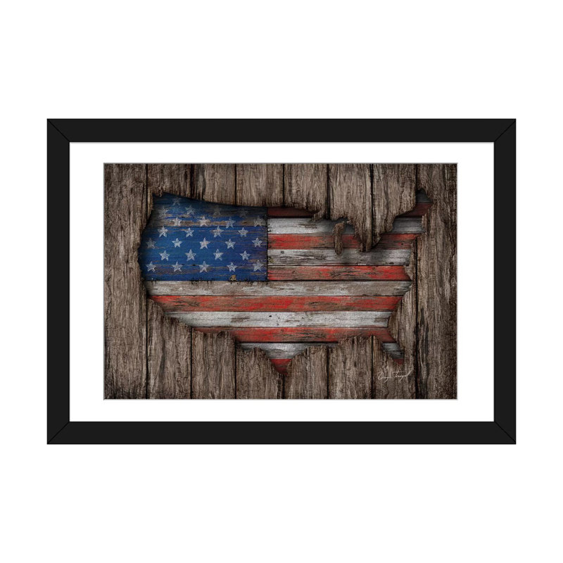 «American Wood Flag», impression sur toile, H 24 po x l 32 po x P 1 po, Cadre noir