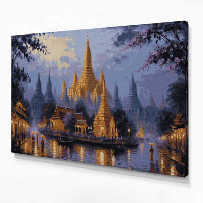 Art mural sur toile brun avec cités, villes, Rangoon