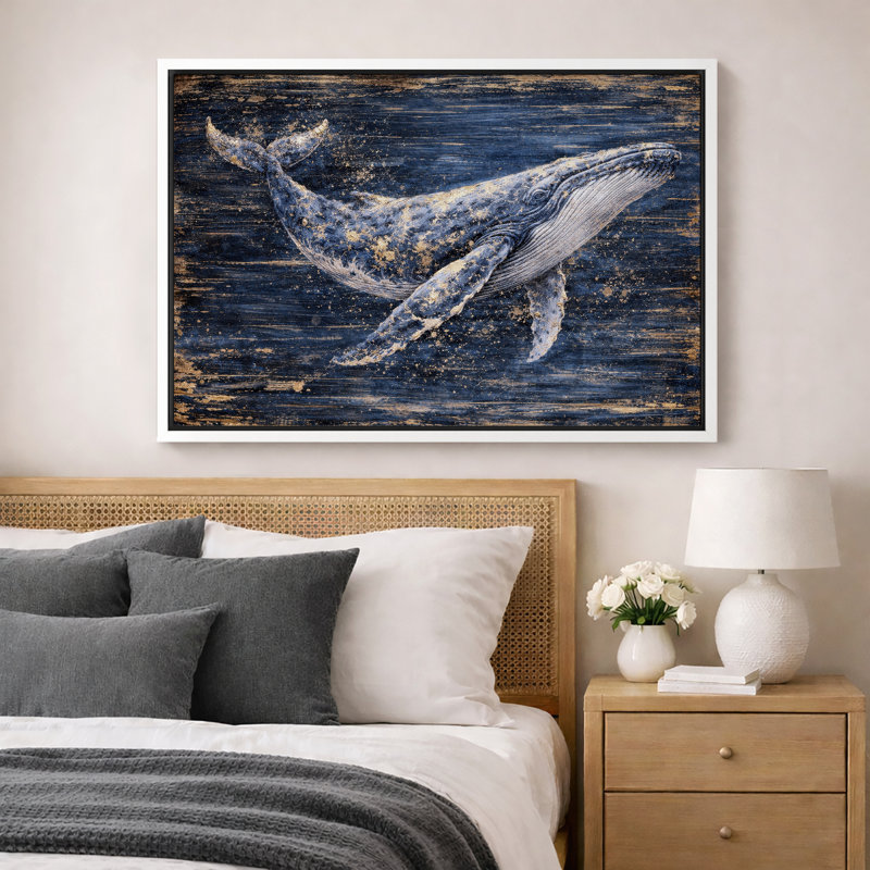 «Whale Ocean», marine, photos de salon côtier, impression sur toile encadrée, H 16 po x l 24 po x P 1,5 po, Cadre blanc
