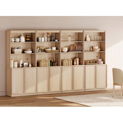 Buffet en bois de 126 po de largeur avec portes et tablettes réglables, armoire de rangement de 72 po de hauteur pour la cuisine de la salle à manger