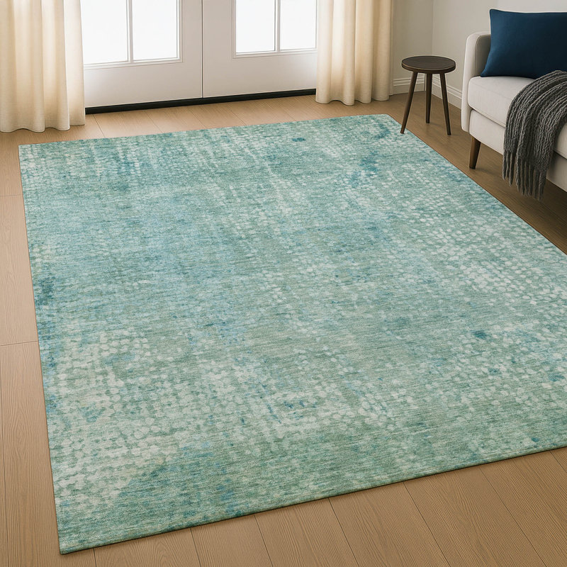 Premium Machine Washable Mayfield AMF2087 Abstract Rug, Teal, 5' x 7'6"