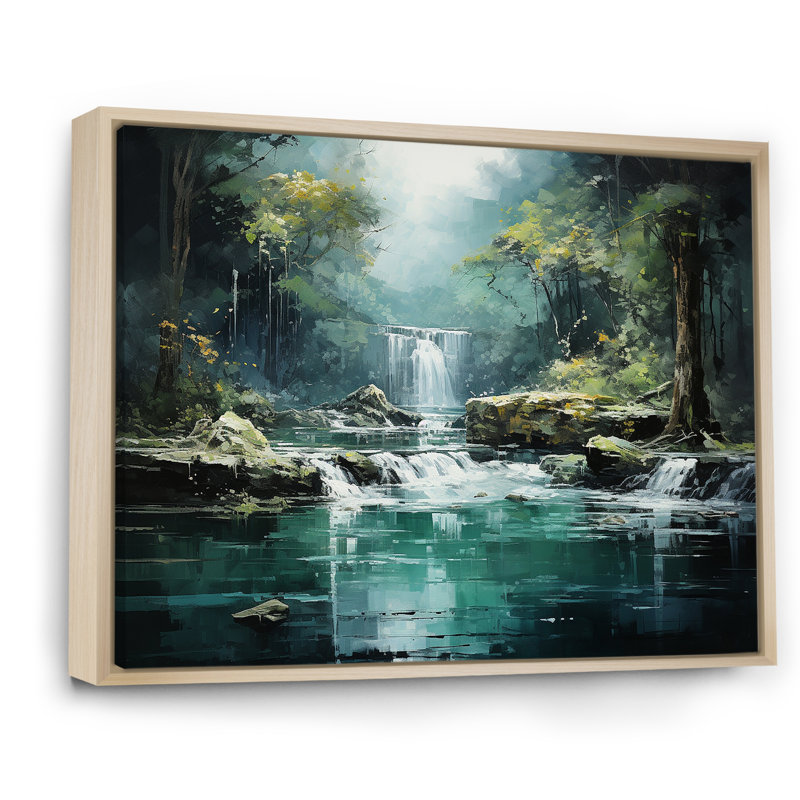 " Waterfall Cliff Scenery III ", Natural Floater Framed, 12" H x 20" W x 1" D