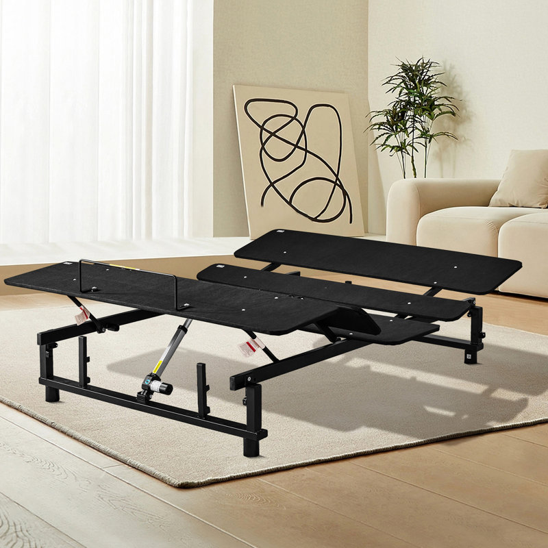 Grand lit incliné pour la tête et les pieds, télécommande sans fil, fabrication robuste, fonction zéro gravité réglable à finition noire, télécommande et fabrication stable