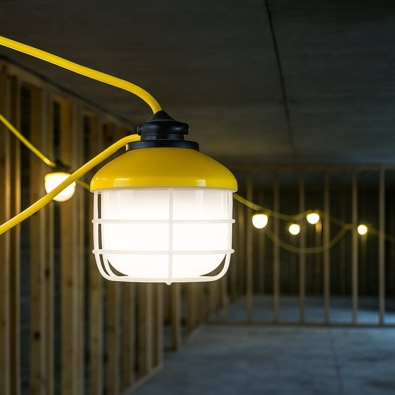 100 ft Construction LED Work String Lights with 10 Bright 6000K Bulbs, Linkable & Waterproof Jobsite Lighting