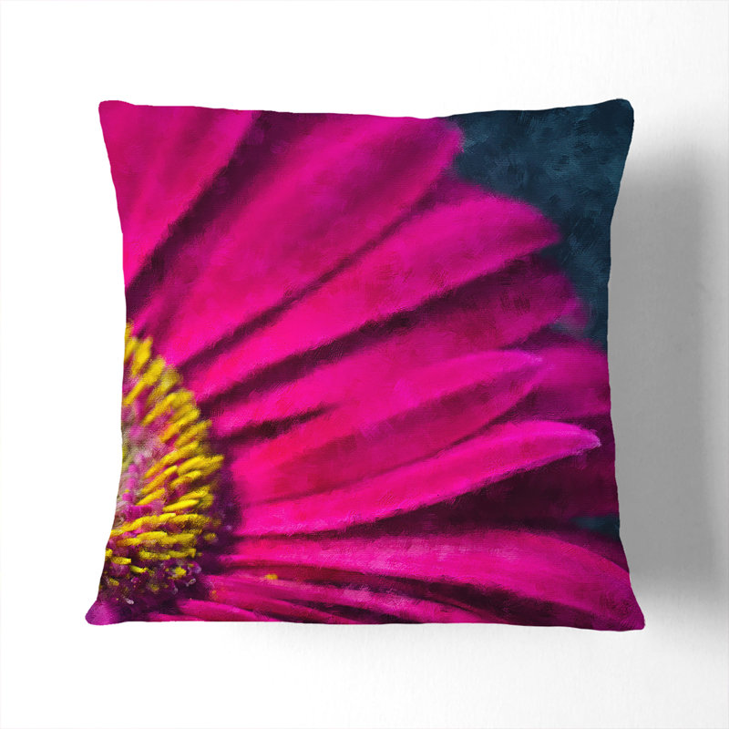 Bright Pink Gerbera Flower Cushion with Filling, Black, 40cm H x 40cm W x 15cm D