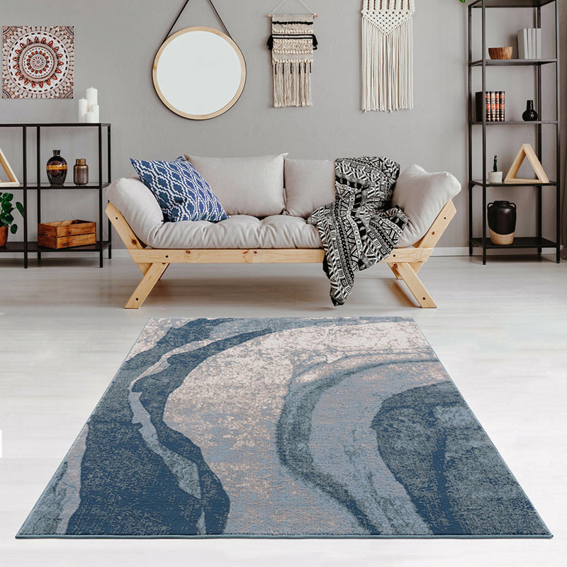 Tapis abstrait à vagues abstraites, Rectangle 5 pi 3 po x 7 pi