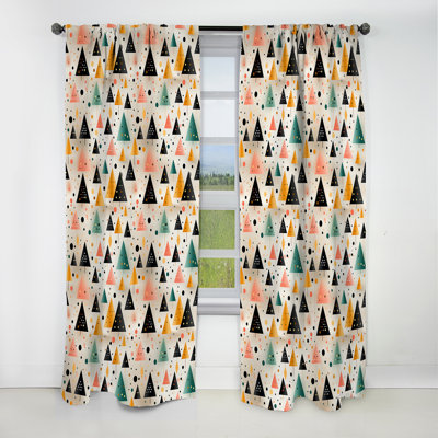 Black And Yellow Minimalism Trees - Abstract Curtain - Blackout Geometric Curtain - 1 Panels