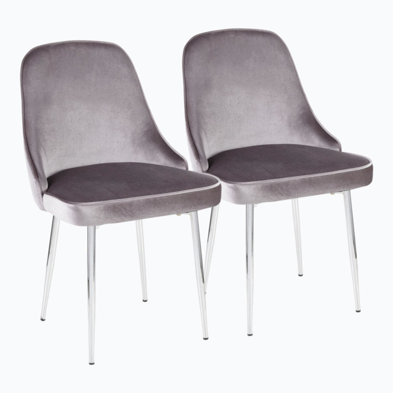 Chaise de salle à manger contemporaine avec structure noire et tissu en velours noir par Lumisource - ensemble de 2, Argent