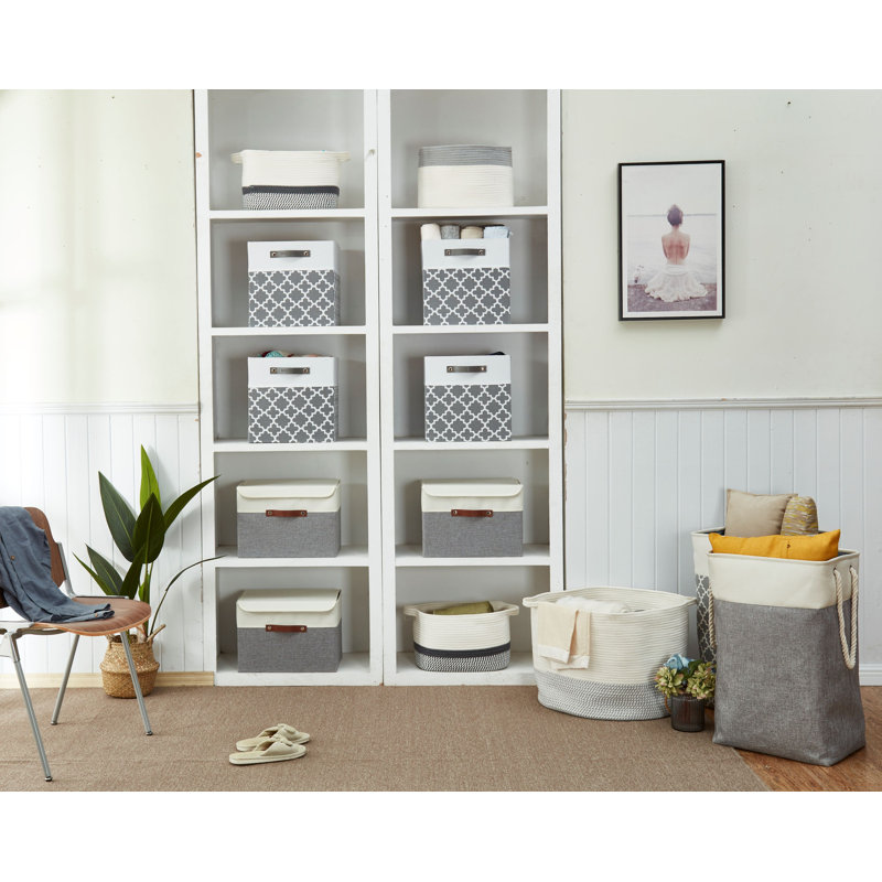 Ensemble de bacs en tissu robuste, H 13 po x l 13 po x P 13 po, Kaki / Blanc