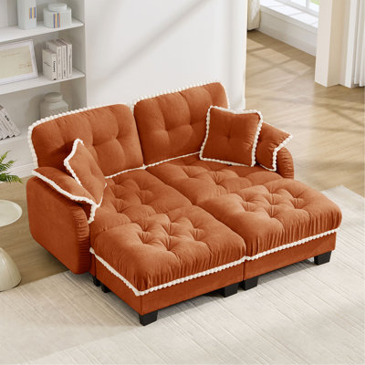 Canapé en forme de U en chenille avec 4 coussins, repose-pieds mobile à garniture pom-pom capitonnée, conception ergonomique, canapé à assise profonde facile à installer