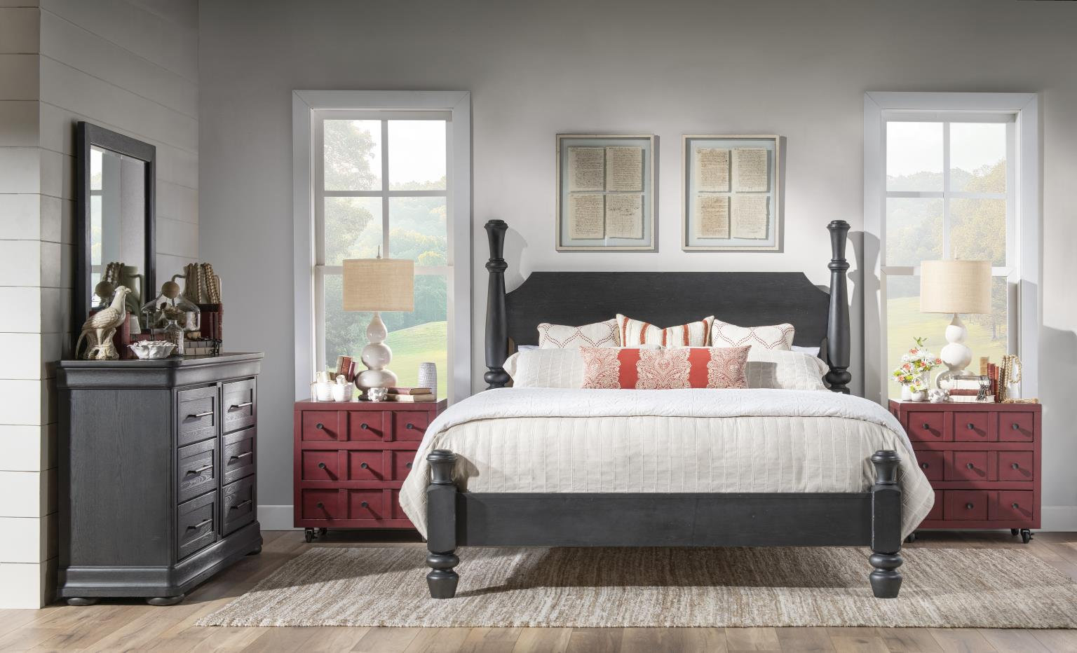 Country Living 3-Drawer Nightstand, Red
