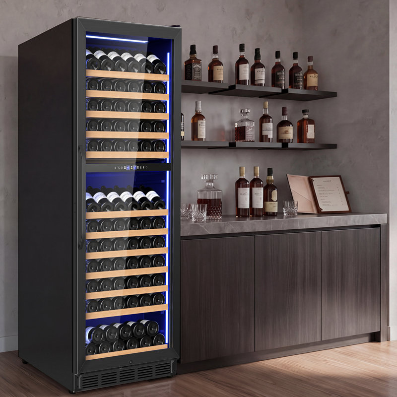 Velivi 154-Bottle Built-in or Freestanding Dual Zone Wine Refrigerator with Stainless Steel Door, Black