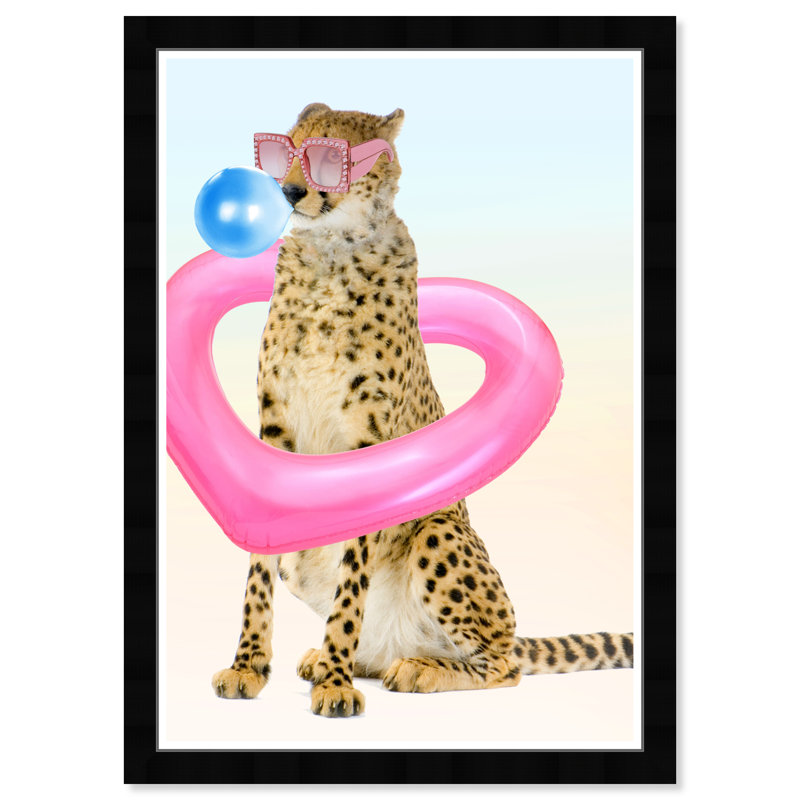 Animaux, guépard, amusant, moderne et contemporain, impression sur papier rose, Noir