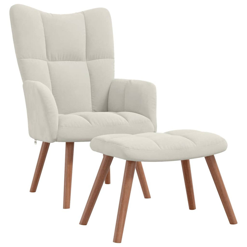 Fauteuil avec repose-pieds Hrithik, Polyester blanc crème