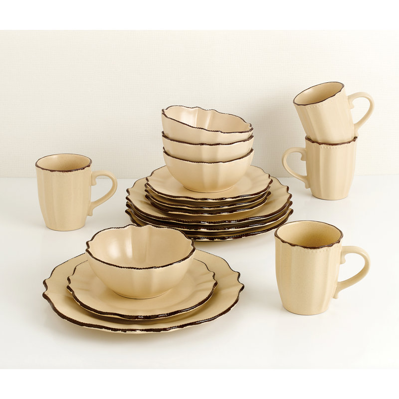 Vaisselle gris ardoise à bords festonnés 16 pièces Lorren Home Trends, Jaune