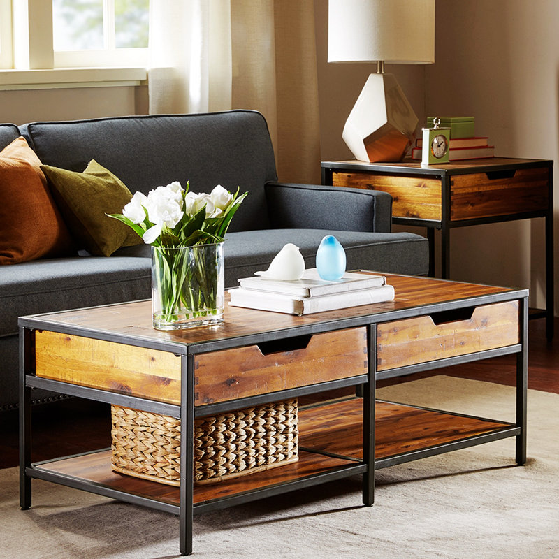 Table basse moderne avec deux tiroirs et une tablette inférieure Klotilde