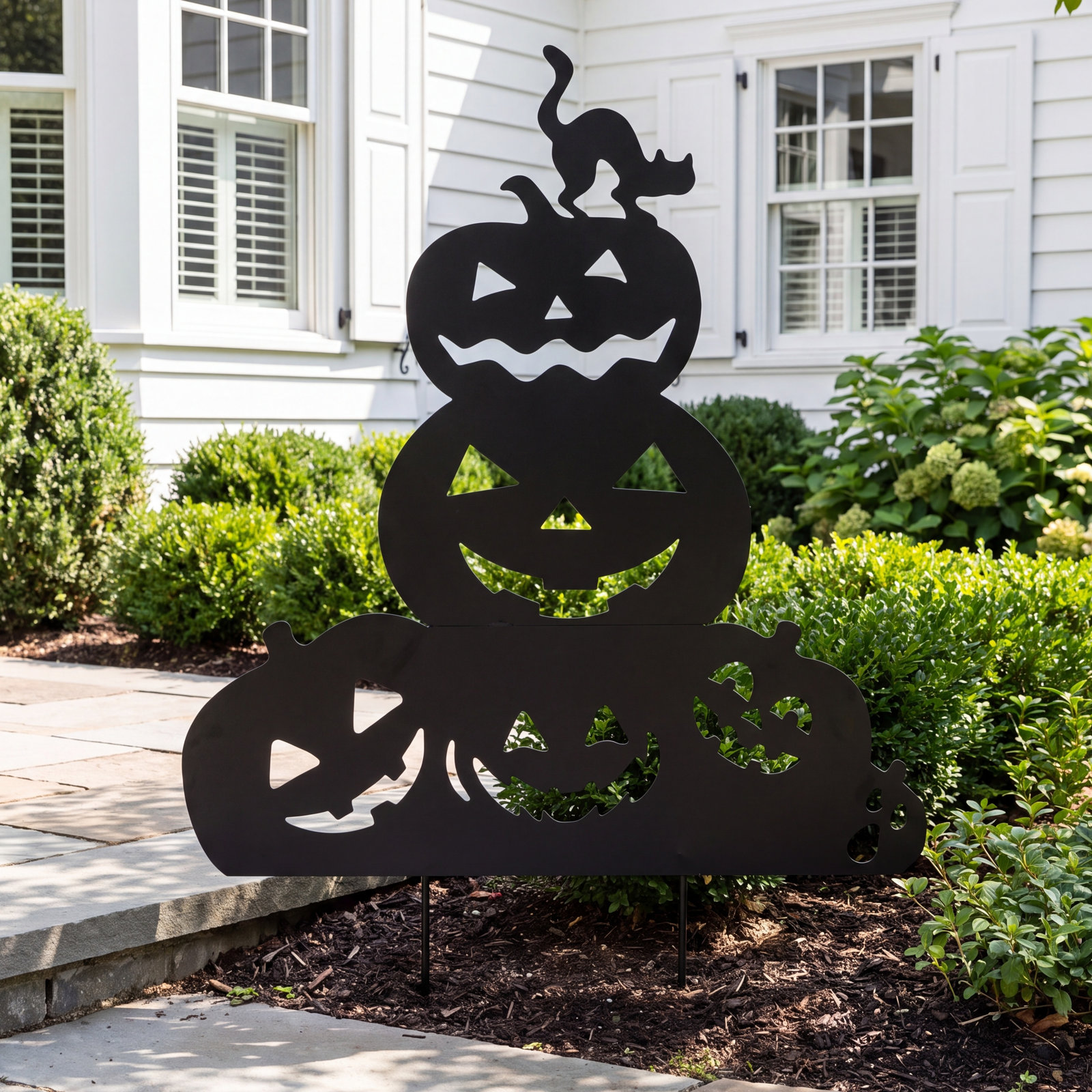 Metal Pumpkin and Cat Silhouette Yard Stake