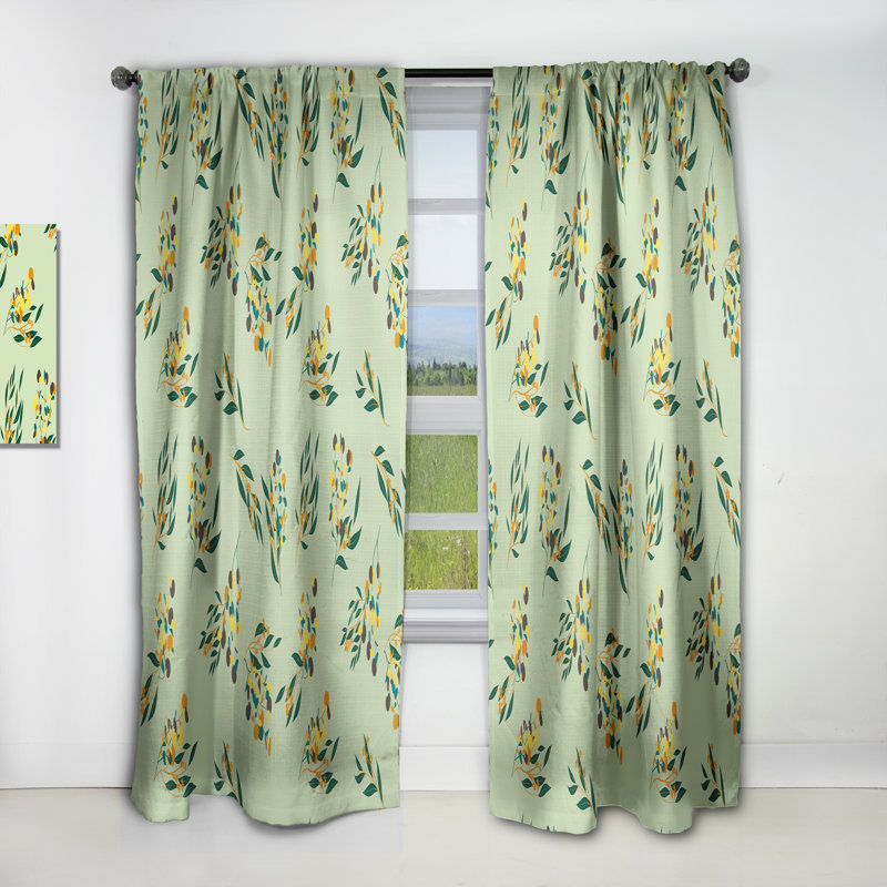 Rideau simple occultant de style Mid-Century abstrait à motif floral eucalyptus lumineux III, L 52 po x L 95 po