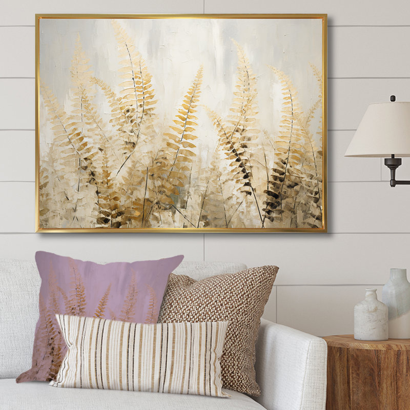 «Golden Ferns Silent Gracefulness» sur toile, H 34 po x l 44 po x P 1,5 po, Cadre flottant doré