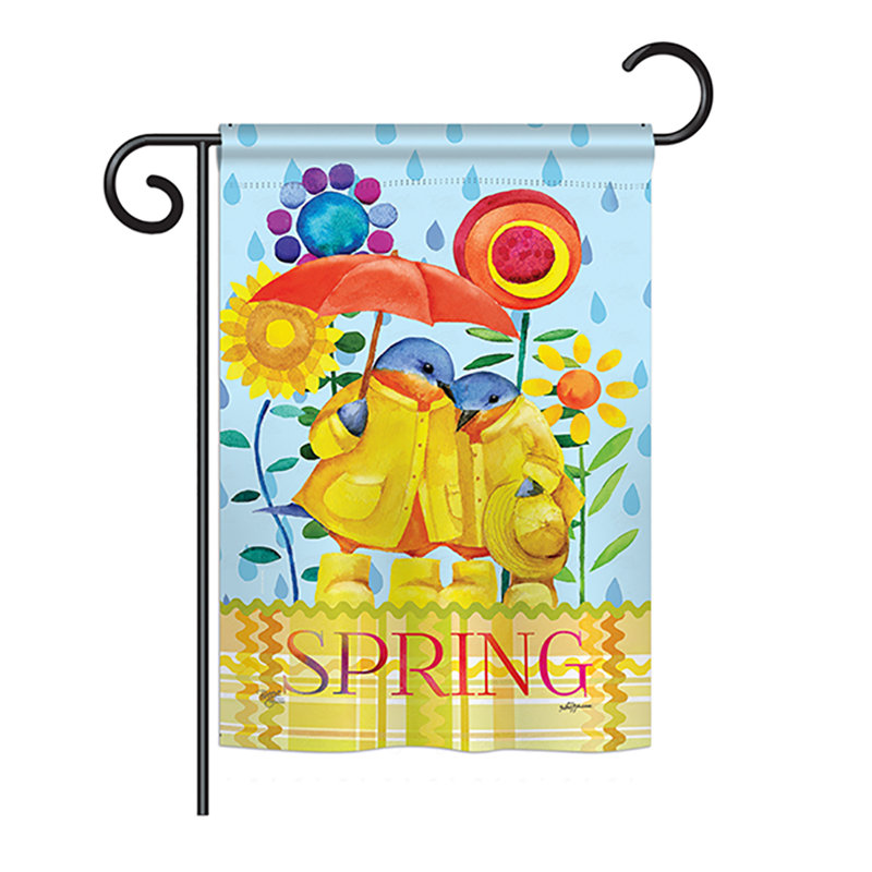 Pluie de l’oiseau, jardin de la pluie, oiseaux amis, polyester de 2 côtés 18,5 x 13 po drapeau de jardin