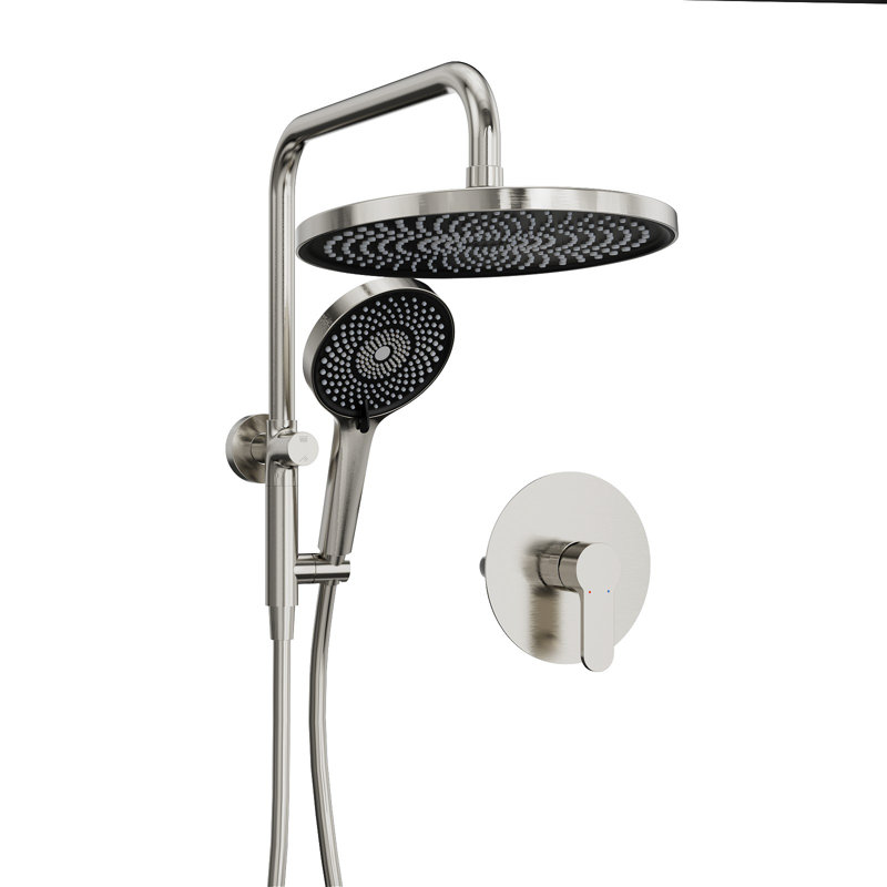 Ensemble de douche à barre ronde 2 jets avec douche à main 1,8 gallons par minute, Nickel brossé