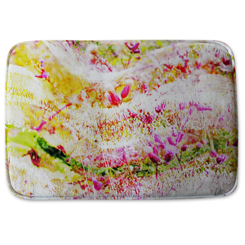 Pelfrey Memory Foam Non-Slip, No Pattern, Yellow/Pink, Blue Abstract Nature